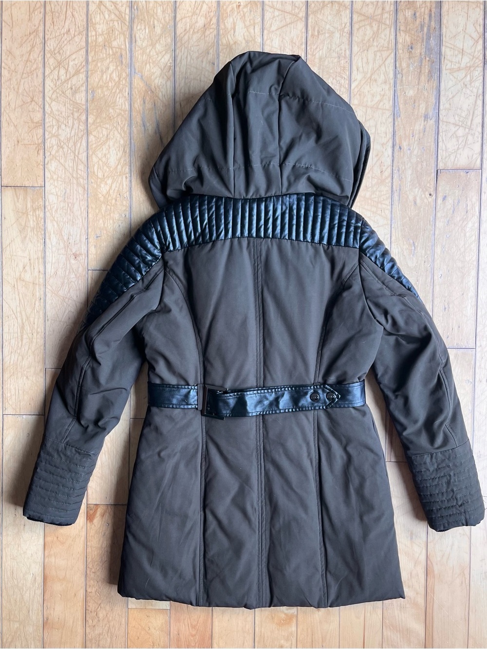 SAKI Faux Leather Belted Winter Coat Jacket Size Small - Picture 4 of 9
